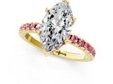 Yellow gold Marquise Cut Diamond Solitaire Ring with Round with Pink Sapphire side stone Pavé Band and Four-Prong Setting_37