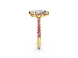 Yellow gold Marquise Cut Diamond Solitaire Ring with Round with Pink Sapphire side stone Pavé Band and Four-Prong Setting_38
