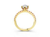 Yellow gold Marquise Cut Diamond Solitaire Ring with Round with Pink Sapphire side stone Pavé Band and Four-Prong Setting_39