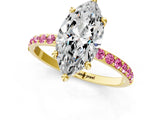 Yellow gold Marquise Cut Diamond Solitaire Ring with Round with Pink Sapphire side stone Pavé Band and Prong Setting_13