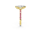 Yellow gold Marquise Cut Diamond Solitaire Ring with Round with Pink Sapphire side stone Pavé Band and Prong Setting_14