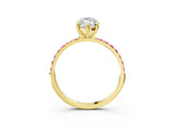 Yellow gold Marquise Cut Diamond Solitaire Ring with Round with Pink Sapphire side stone Pavé Band and Prong Setting_15