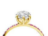 Yellow gold Marquise Cut Diamond Solitaire Ring with Round with Pink Sapphire side stone Pavé Band and Prong Setting_16