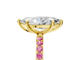 Yellow gold Marquise Cut Diamond Solitaire Ring with Round with Pink Sapphire side stone Pavé Band and Prong Setting_17