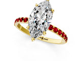 Yellow gold Marquise Cut Diamond Solitaire Ring with Round with Ruby side stone Pavé Band and Prong Setting_25