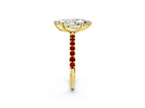 Yellow gold Marquise Cut Diamond Solitaire Ring with Round with Ruby side stone Pavé Band and Prong Setting_26
