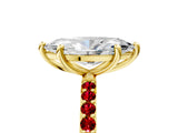 Yellow gold Marquise Cut Diamond Solitaire Ring with Round with Ruby side stone Pavé Band and Prong Setting_29