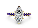 Yellow gold Marquise Cut Diamond Solitaire Ring with Round with Tanzanite side stone Pavé Band and Four-Prong Setting_36