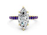 Yellow gold Marquise Cut Diamond Solitaire Ring with Round with Tanzanite side stone Pavé Band and Prong Setting_12