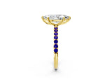 Yellow gold Marquise Cut Diamond Solitaire Ring with Round with Tanzanite side stone Pavé Band and Prong Setting_14
