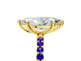 Yellow gold Marquise Cut Diamond Solitaire Ring with Round with Tanzanite side stone Pavé Band and Prong Setting_17