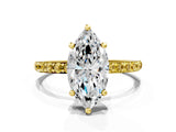 Yellow gold Marquise Cut Diamond Solitaire Ring with Round with Yellow Sapphire side stone Pavé Band and Prong Setting_12