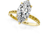 Yellow gold Marquise Cut Diamond Solitaire Ring with Round with Yellow Sapphire side stone Pavé Band and Prong Setting_13