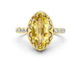 Yellow gold Marquise Cut Diamond Solitaire Ring with Shared Prong Pavé Band