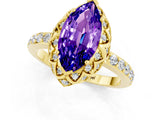 Yellow gold Marquise Cut Diamond Solitaire Ring with Shared Prong Pavé Band_1