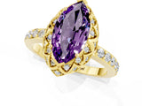 Yellow gold Marquise Cut Diamond Solitaire Ring with Shared Prong Pavé Band_1