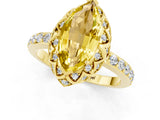 Yellow gold Marquise Cut Diamond Solitaire Ring with Shared Prong Pavé Band_1