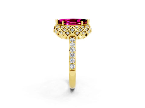 Yellow gold Marquise Cut Diamond Solitaire Ring with Shared Prong Pavé Band_2