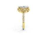 Yellow gold Marquise Cut Diamond Solitaire Ring with Shared Prong Pavé Band_2