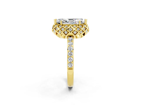 Yellow gold Marquise Cut Diamond Solitaire Ring with Shared Prong Pavé Band_2