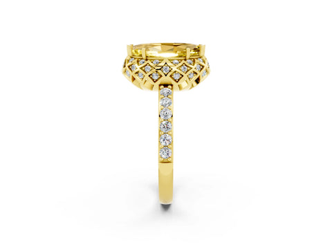 Yellow gold Marquise Cut Diamond Solitaire Ring with Shared Prong Pavé Band_2