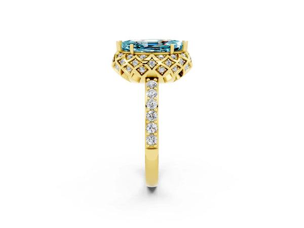 Yellow gold Marquise Cut Diamond Solitaire Ring with Shared Prong Pavé Band