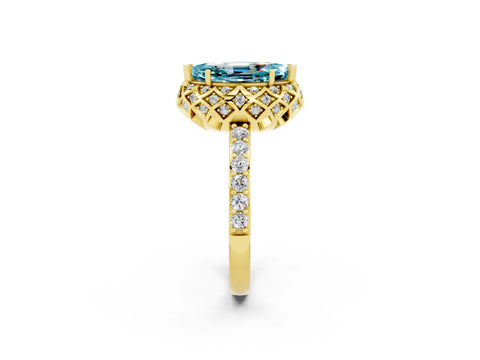 Yellow gold Marquise Cut Diamond Solitaire Ring with Shared Prong Pavé Band_2