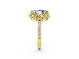 Yellow gold Marquise Cut Diamond Solitaire Ring with Shared Prong Pavé Band_2
