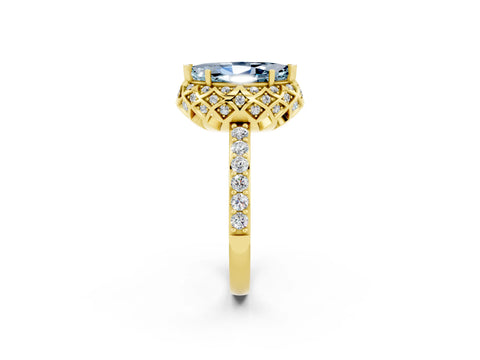 Yellow gold Marquise Cut Diamond Solitaire Ring with Shared Prong Pavé Band_2