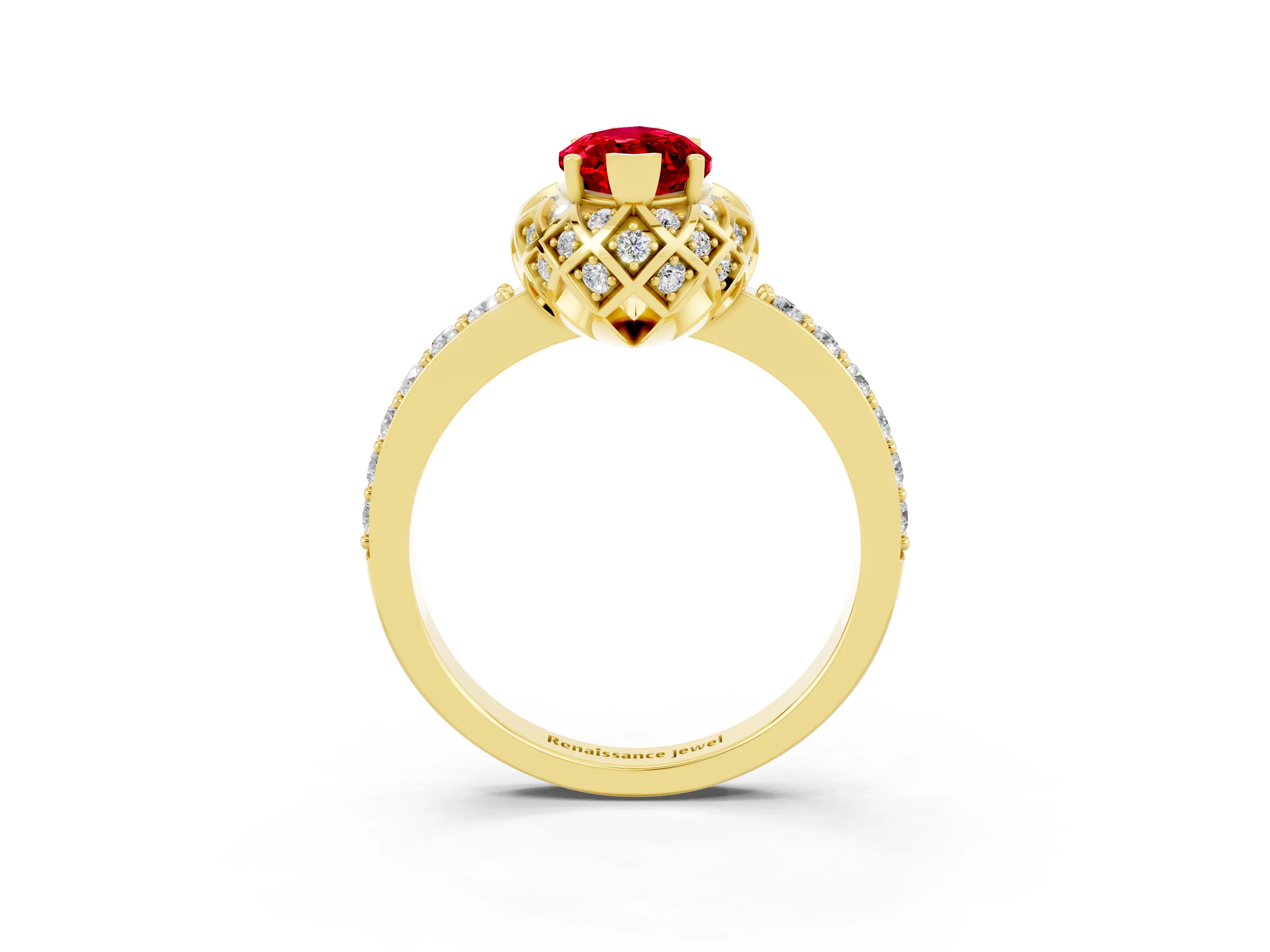 Yellow gold Marquise Cut Diamond Solitaire Ring with Shared Prong Pavé Band_3