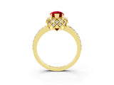 Yellow gold Marquise Cut Diamond Solitaire Ring with Shared Prong Pavé Band_3