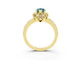 Yellow gold Marquise Cut Diamond Solitaire Ring with Shared Prong Pavé Band_3
