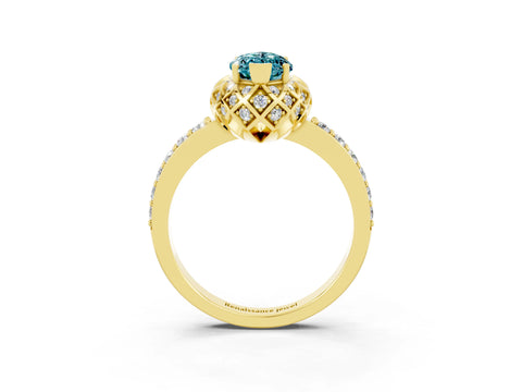Yellow gold Marquise Cut Diamond Solitaire Ring with Shared Prong Pavé Band_3