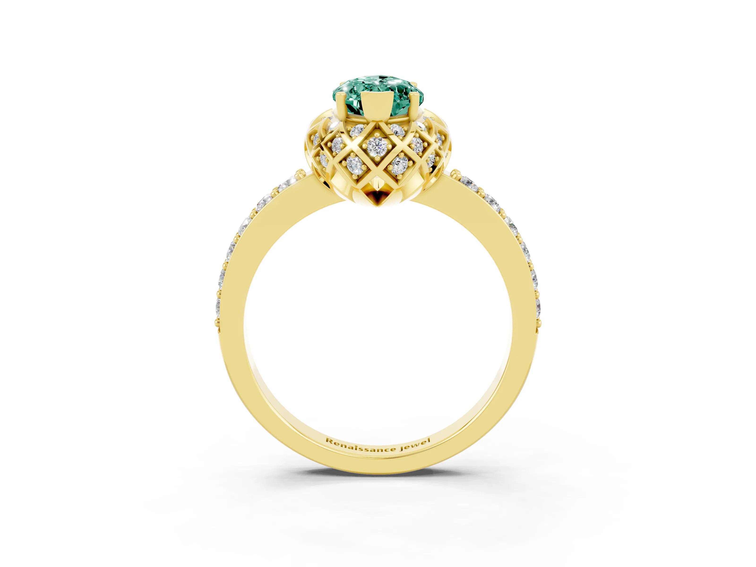 Yellow gold Marquise Cut Diamond Solitaire Ring with Shared Prong Pavé Band_3