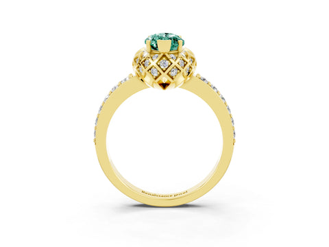 Yellow gold Marquise Cut Diamond Solitaire Ring with Shared Prong Pavé Band_3