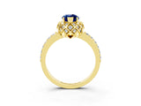 Yellow gold Marquise Cut Diamond Solitaire Ring with Shared Prong Pavé Band_3