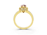 Yellow gold Marquise Cut Diamond Solitaire Ring with Shared Prong Pavé Band_3