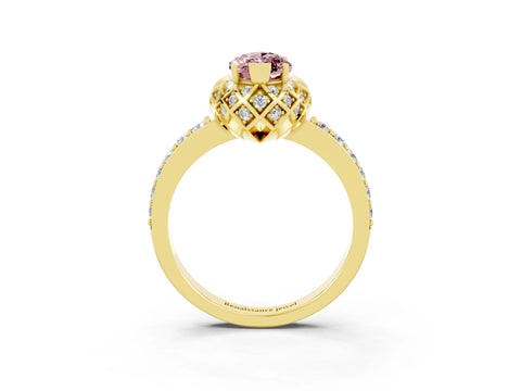 Yellow gold Marquise Cut Diamond Solitaire Ring with Shared Prong Pavé Band_3
