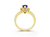 Yellow gold Marquise Cut Diamond Solitaire Ring with Shared Prong Pavé Band_3