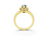 Yellow gold Marquise Cut Diamond Solitaire Ring with Shared Prong Pavé Band_3