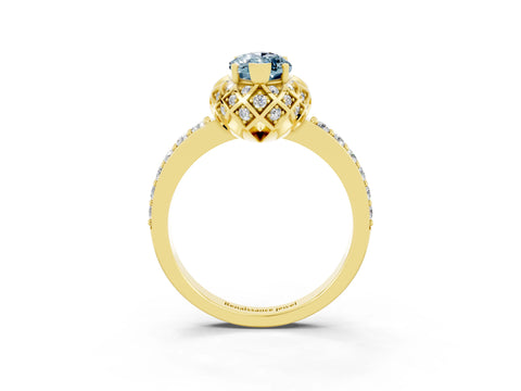 Yellow gold Marquise Cut Diamond Solitaire Ring with Shared Prong Pavé Band_3