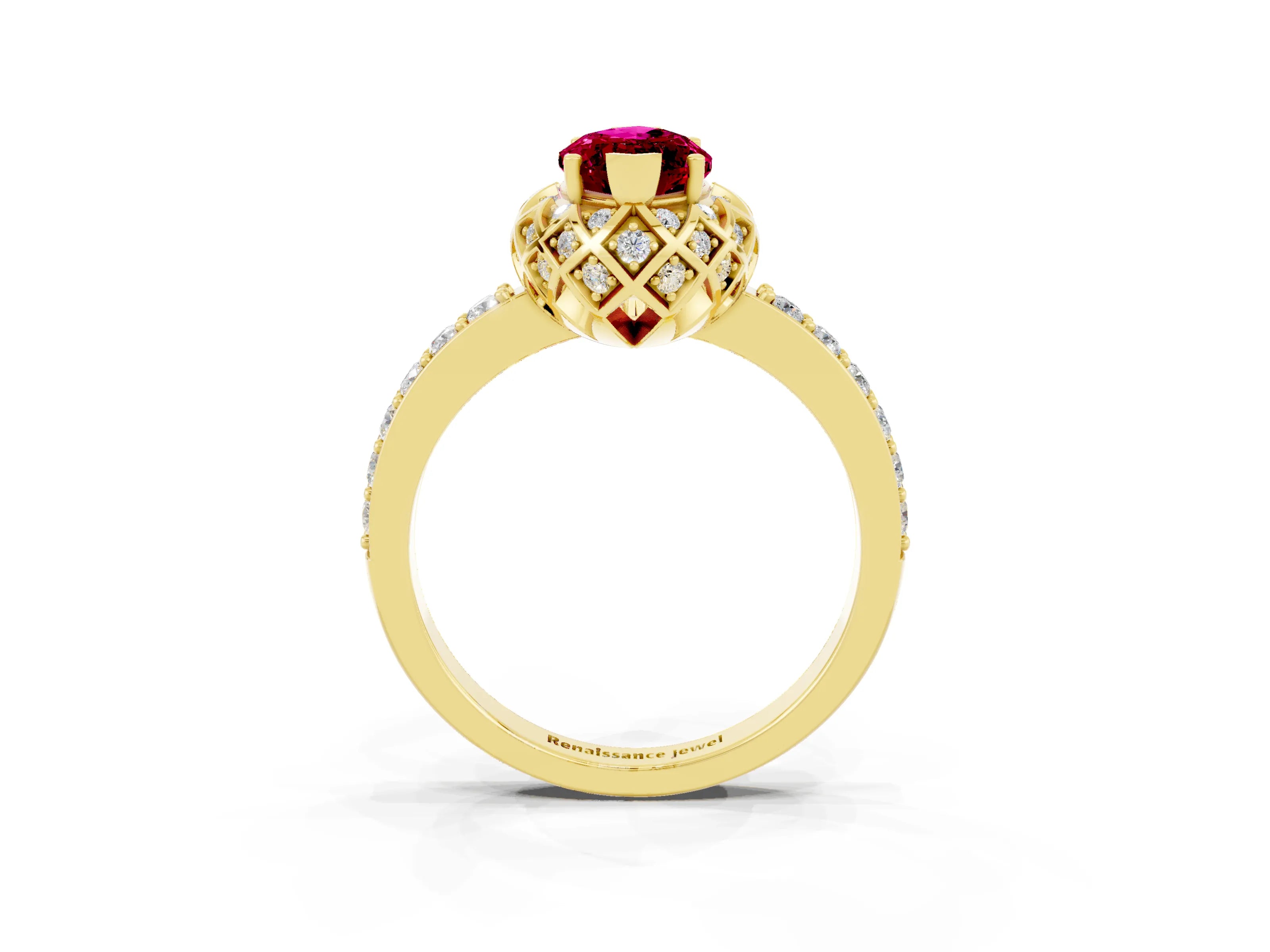Yellow gold Marquise Cut Diamond Solitaire Ring with Shared Prong Pavé Band_3