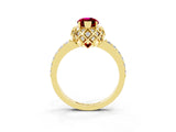 Yellow gold Marquise Cut Diamond Solitaire Ring with Shared Prong Pavé Band_3