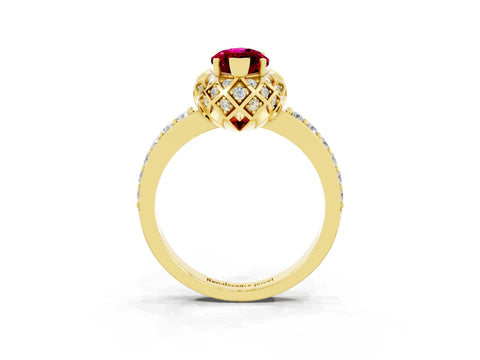 Yellow gold Marquise Cut Diamond Solitaire Ring with Shared Prong Pavé Band_3