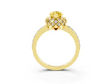 Yellow gold Marquise Cut Diamond Solitaire Ring with Shared Prong Pavé Band_3
