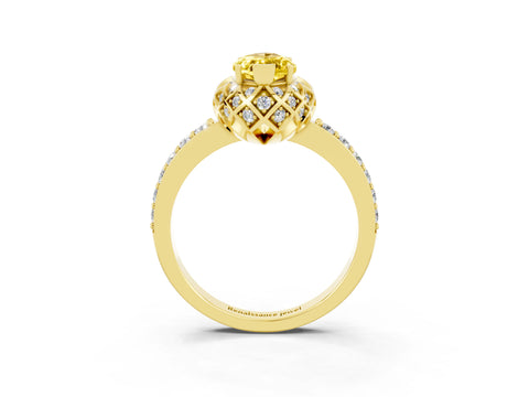 Yellow gold Marquise Cut Diamond Solitaire Ring with Shared Prong Pavé Band_3