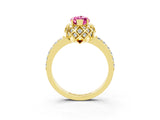 Yellow gold Marquise Cut Diamond Solitaire Ring with Shared Prong Pavé Band_3