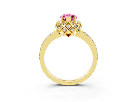 Yellow gold Marquise Cut Diamond Solitaire Ring with Shared Prong Pavé Band_3