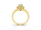 Yellow gold Marquise Cut Diamond Solitaire Ring with Shared Prong Pavé Band_3
