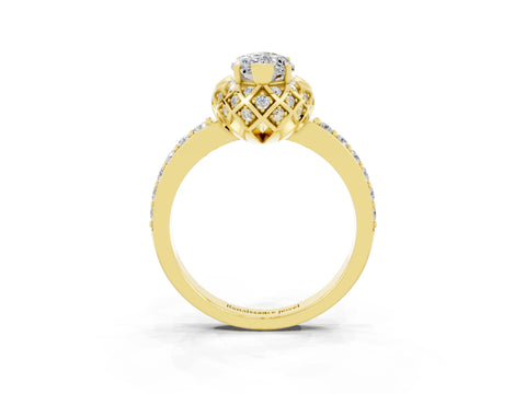 Yellow gold Marquise Cut Diamond Solitaire Ring with Shared Prong Pavé Band_3